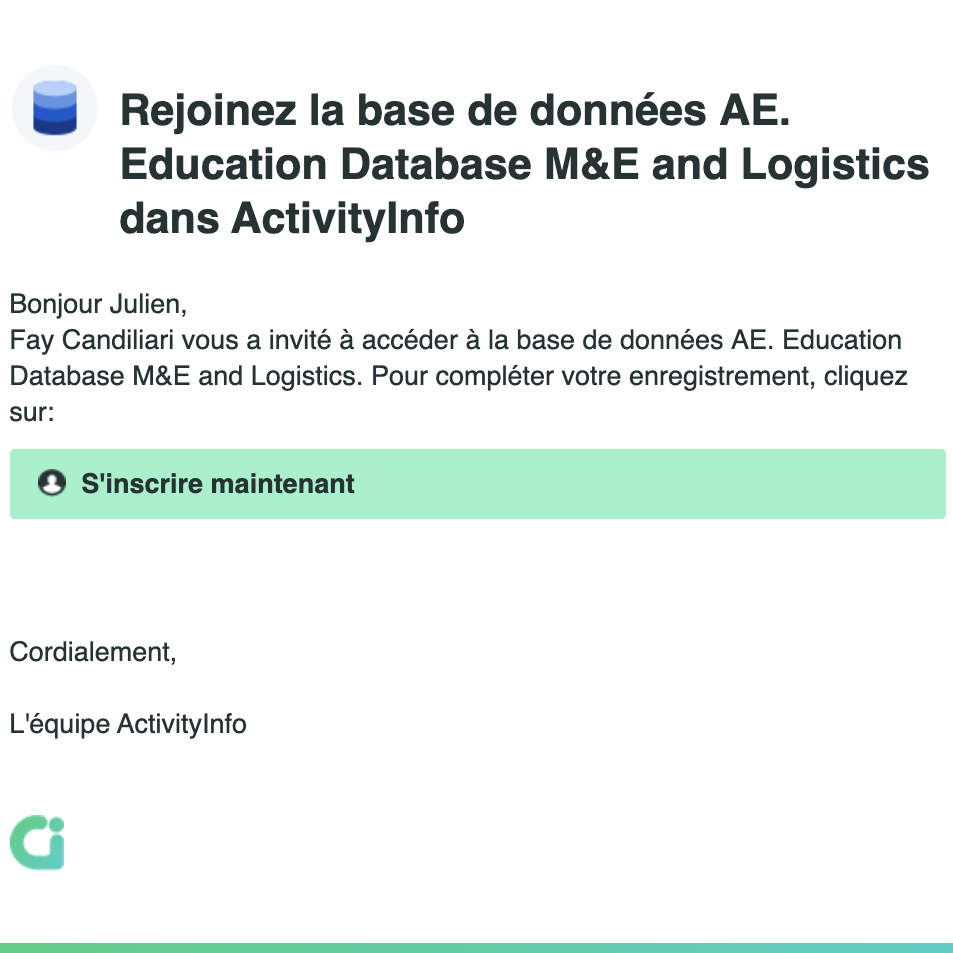Screenshot of user invitation in French