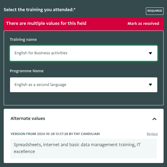 Screenshot of record field merging