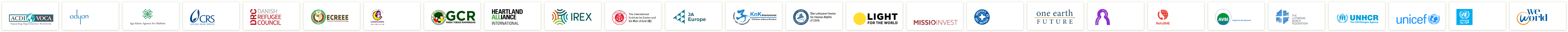 Customer logos of ACDI/VOCA, Adyan Foundation, Aga Khan Agency for Habitat, Catholic Relief Services, DRC, ...