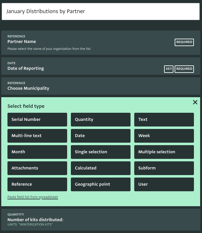 The Form Designer allows you to  to quickly define what information needs to be collected from the field.