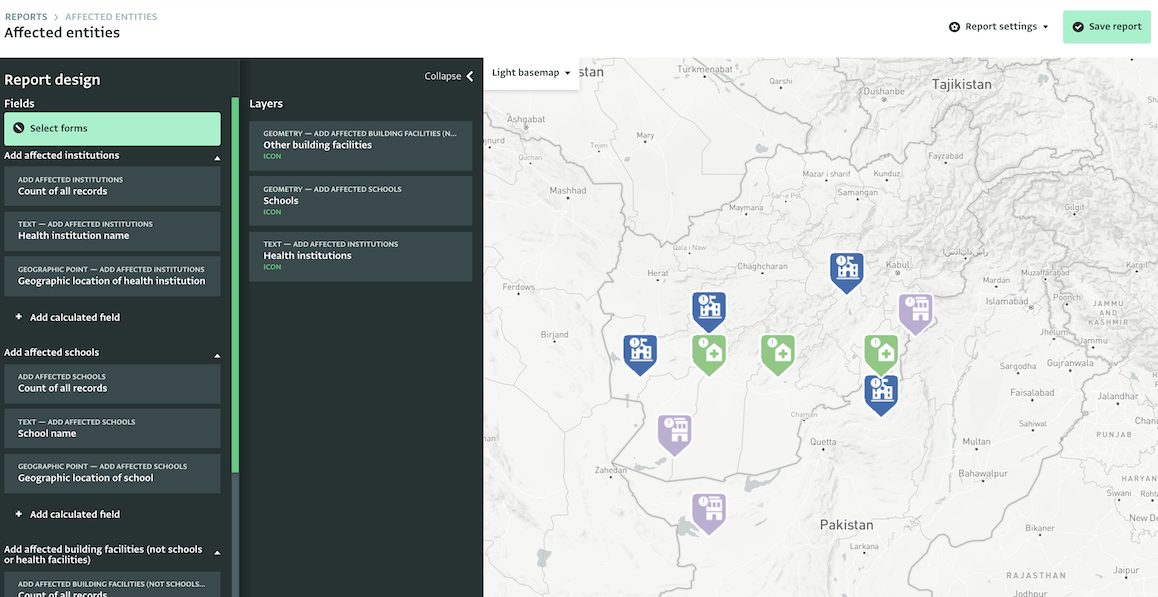 A Map to display affected facilities during an emergency response