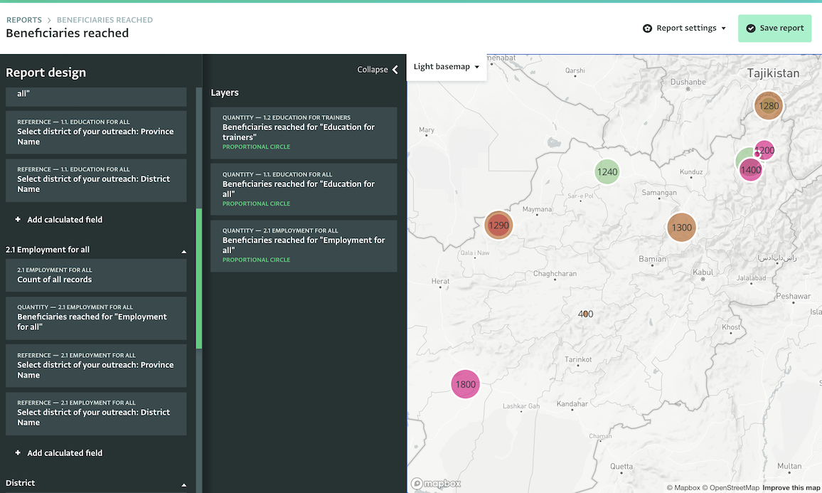 A map to display the outreach of Monitoring and Evaluation activities