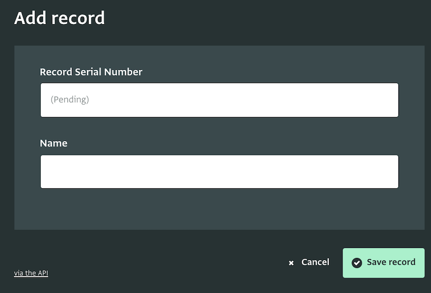 Serial Number fields in the data entry form