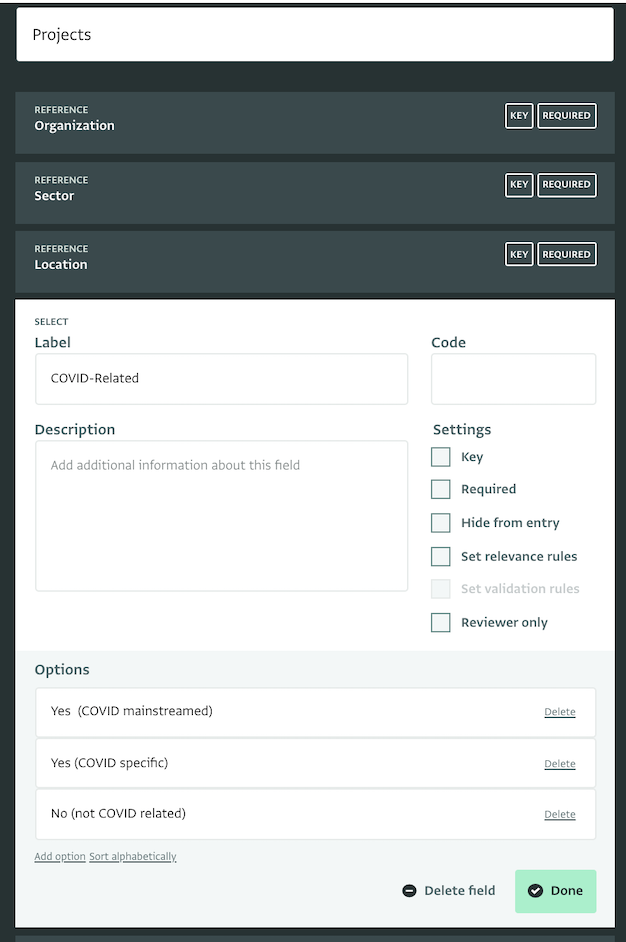 Customizing the fields