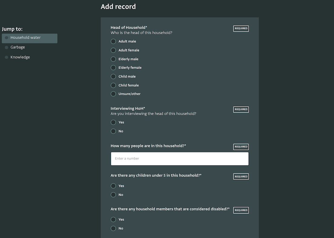 Form design: Household WASH Survey