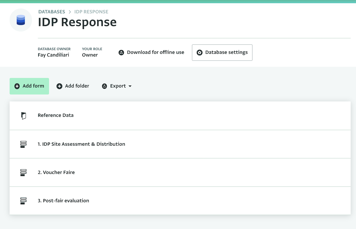 Navigating to Database settings