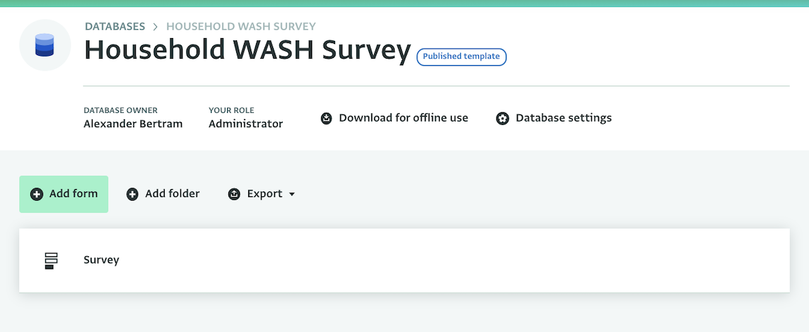 Navigating to the Database settings