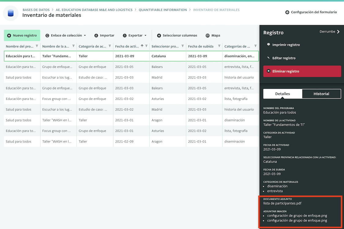 Inventario de material cualitativo