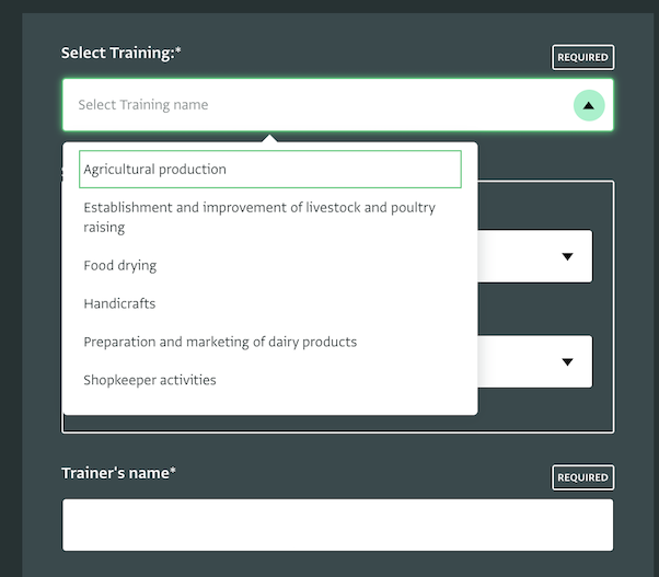 Data entry: Training activities