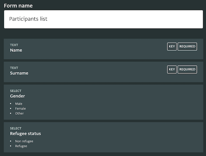 Form design: Subform for participants list