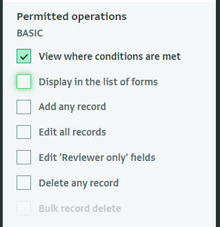 Selecting not to display a resource in the list of forms