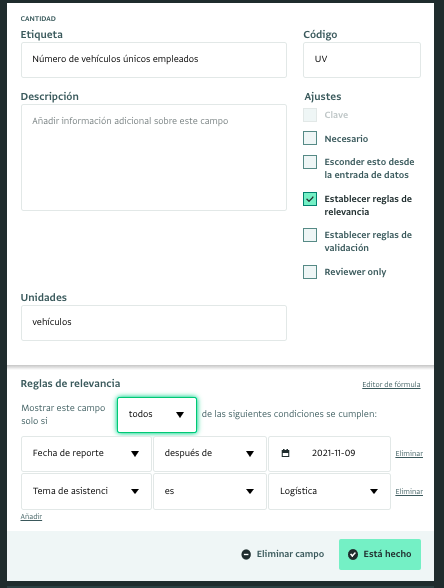 Regla de relevancia en el diseño del formulario