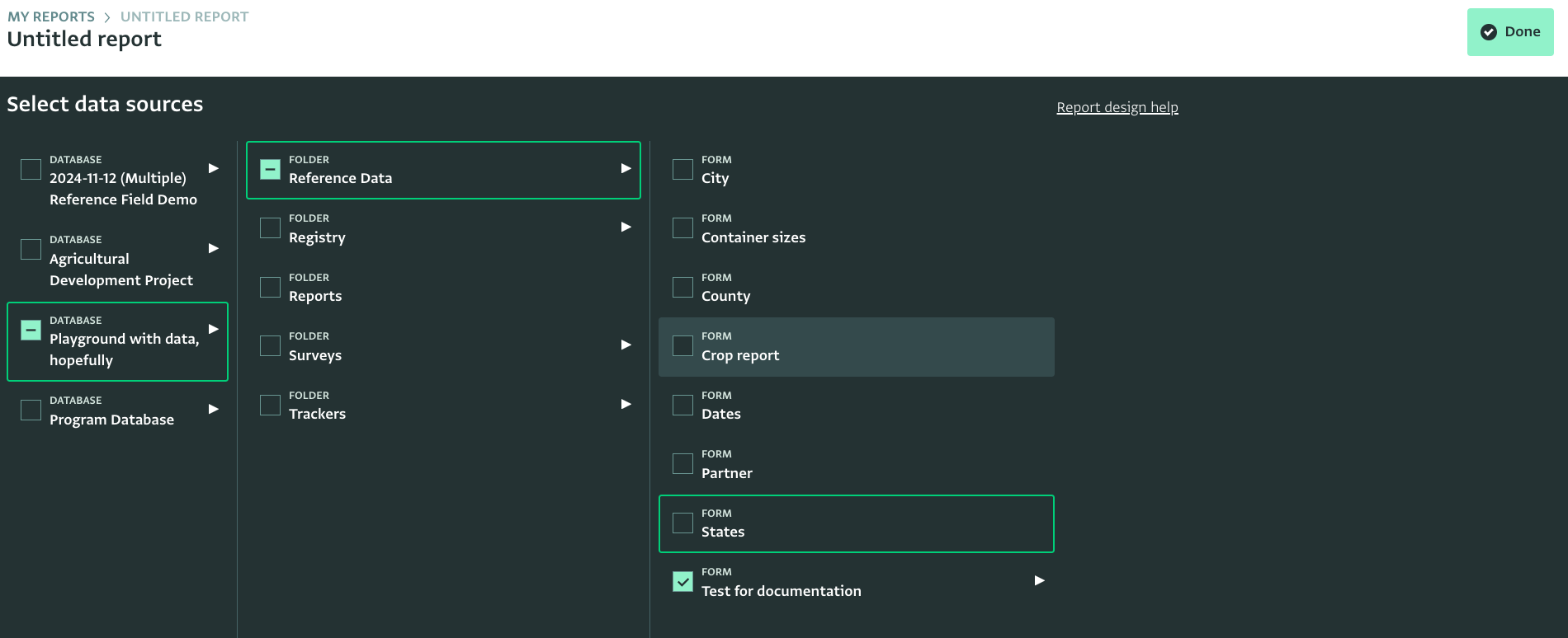 Selecting a specific Form within a Database as source data