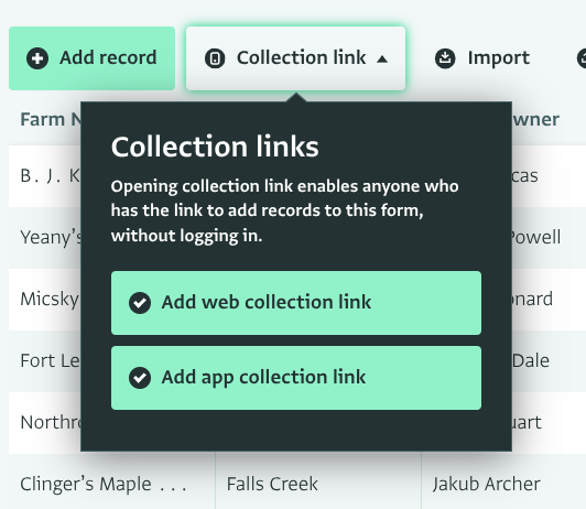 Deploying a mobile or web collection link