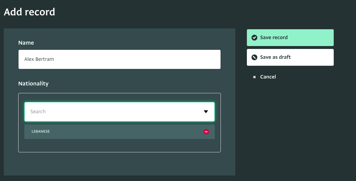 Options displayed as drop-down list